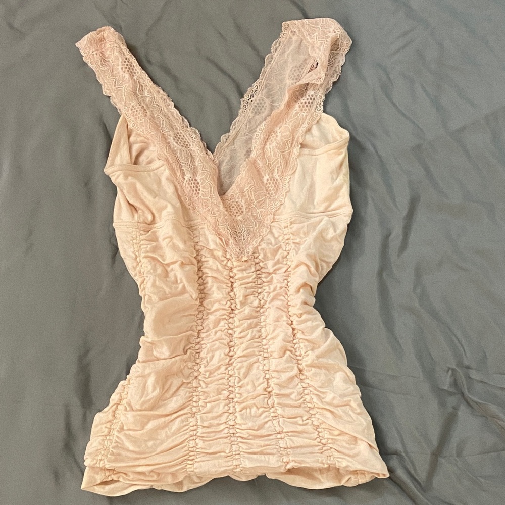 Free People Lace Trim Ruched Tank Top - Light Pink